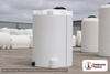 Snyder Industries 1550 Gallon HDPE Vertical Liquid Storage Tank with ASTM Certification. Polyethylene; White; dimensions 124.0in H x 64.0in W x 64.0in L; 305.0 lb empty; 1.5 specific gravity rating. Manufacturer part number SII-1840000N43. Sold by OneSource Plastics (https://www.onesourceplastics.com).
