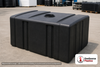 Norwesco 200 Gallon Plastic Portable Utility Tank in Black. Polyethylene; Black; dimensions 36.0in H x 36.0in W x 48.0in L; 76.0 lb empty; 1.5 specific gravity rating. Manufacturer part number N-43975. Sold by OneSource Plastics (https://www.onesourceplastics.com).