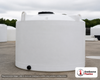 Snyder Industries 2000 Gallon HDPE Vertical Liquid Storage Tank with ASTM Certification. Polyethylene; White; dimensions 88.0in H x 90.0in W x 90.0in L; 340.0 lb empty; 1.5 specific gravity rating. Manufacturer part number SII-5050000N43. Sold by OneSource Plastics (https://www.onesourceplastics.com).