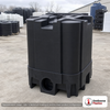 Snyder Industries 220 Gallon HDPE Stackable IBC Tote Tank in Black. High Density Polyethylene; White; dimensions 46.25in H x 45.75in W x 45.75in L; 188.0 lb empty; 1.9 specific gravity rating. Manufacturer part number SII-6630023B97205. Sold by OneSource Plastics (https://www.onesourceplastics.com).