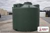 Bushman 2500 Gallon Dark Green Vertical Water Storage Tank. Polyethylene; Dark Green; dimensions 95.0in H x 96.0in W x 96.0in L; 360.0 lb empty; 1.0 specific gravity rating; fittings: 1 Inlet , 1 Outlet , 1 Manway / Lid; max temp 120 deg  F / 48 deg  C; 3 Year Warranty. Manufacturer part number 30410. Sold by OneSource Plastics (https://www.onesourceplastics.com).
