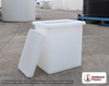Chem-Tainer 3 Gallon Plastic Open Top Batch Storage Tank with Lid. 3.0 gallon capacity; Polyethylene; Natural White; dimensions 12.0in H x 6.0in W x 12.0in L; 4.0 lb empty; max temp 120 deg  F / 48 deg  C; 3 Year Warranty. Manufacturer part number r12x612a. Sold by OneSource Plastics (https://www.onesourceplastics.com).