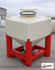 Snyder Industries 450 Gallon Plastic Flowmaster Viscous Hopper Bin Tank. Polyethylene; White; dimensions 84.0in H x 48.0in W x 45.0in L; 407.0 lb empty; 1.9 specific gravity rating. Manufacturer part number SII-6370630N95402. Sold by OneSource Plastics (https://www.onesourceplastics.com).