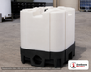 Snyder Industries 275 Gallon HDPE Stackable IBC Tote Tank. Polyethylene; White; dimensions 54.0in H x 45.0in W x 46.0in L; 243.1 lb empty; 1.9 specific gravity rating. Manufacturer part number SII-6620030B97204. Sold by OneSource Plastics (https://www.onesourceplastics.com).