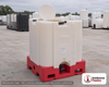 Snyder Industries 275 Gallon HDPE Stackable IBC Tote Tank. 275.0 gallon capacity; Polyethylene; White; dimensions 56.0in H x 46.0in W x 45.0in L; 268.4 lb empty; 1.9 specific gravity rating; fittings: 2"; max temp 120 deg  F / 48 deg  C. Manufacturer part number 6620092b97202. Manufactured by Snyder. Sold by OneSource Plastics (https://www.onesourceplastics.com).