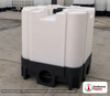 Snyder Industries 275 Gallon Plastic Stackable IBC Tote Tank Payloader System with Viton Gaskets. Polyethylene; White; dimensions 54.0in H x 46.0in W x 46.0in L; 244.2 lb empty; 1.9 specific gravity rating. Manufacturer part number SII-6620030B97205. Sold by OneSource Plastics (https://www.onesourceplastics.com).