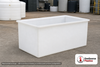 Chem-Tainer 390 Gallon Plastic Open Top Batch Storage Tank. 390.0 gallon capacity; Polyethylene; Natural White; dimensions 33.0in H x 42.0in W x 66.0in L; 141.0 lb empty; 2.0 specific gravity rating; max temp 120 deg  F / 48 deg  C; 3 Year Warranty. Manufacturer part number r426633a. Sold by OneSource Plastics (https://www.onesourceplastics.com).