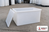Chem-Tainer 5 Gallon Plastic Open Top Batch Storage Tank with Cover. 5.0 gallon capacity; Polyethylene; Natural White; dimensions 10.0in H x 10.0in W x 16.0in L; 8.0 lb empty; 2.0 specific gravity rating; max temp 120 deg  F / 48 deg  C; 3 Year Warranty. Manufacturer part number r161008a. Sold by OneSource Plastics (https://www.onesourceplastics.com).