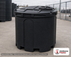 Snyder Industries 360 Gallon ASTM Black Double Wall Tank. High Density Linear Polyethylene; Black; dimensions 63.0in H x 53.0in W x 53.0in L; 250.0 lb empty; 1.9 specific gravity rating; fittings: 1 Manway / Lid; max temp 120 deg  F / 48 deg  C; 3 Year Warranty. Manufacturer part number 5760102n51. Manufactured by Snyder. Sold by OneSource Plastics (https://www.onesourceplastics.com).