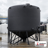 Snyder Industries 11500 Gallon Cone Bottom Tank. 11500 gallon capacity; Polyethylene; Black; dimensions 215.0in H x 142.0in W x 142.0in L; 2850.0 lb empty; 1.5 specific gravity rating; 30-degree cone bottom; fittings: 1 Manway / Lid; max temp 100 deg  F / 37 deg  C. Manufacturer part number 5340100n49. Manufactured by Snyder. Sold by OneSource Plastics (https://www.onesourceplastics.com).