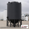 Snyder Industries 4400 Gallon Heavy Duty Cone Bottom Tank. 4400 gallon capacity; High Density Linear Polyethylene; Black; dimensions 200.0in H x 90.0in W x 90.0in L; 1700.0 lb empty; 1.9 specific gravity rating; 30-degree cone bottom; fittings: 1 Manway / Lid; max temp 100 deg  F / 37 deg  C. Manufacturer part number 5200000n51. Manufactured by Snyder. Sold by OneSource Plastics (https://www.onesourceplastics.com).