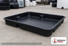 Norwesco 250 Gallon PE Open Top Containment Tank. Polyethylene; Black; dimensions 11.0in H x 68.0in W x 92.0in L; 76.0 lb empty; 1.5 specific gravity rating; max temp 120 deg  F / 48 deg  C; 3 Year Warranty. Manufacturer part number 42114. Sold by OneSource Plastics (https://www.onesourceplastics.com).