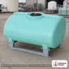 Enduraplas 150 Gallon Green Horizontal Sump Bottom Leg Tank w/ Frame. Polyethylene; Green; dimensions 34.0in H x 41.0in W x 46.0in L; 70.0 lb empty; 1.9 specific gravity rating; fittings: 1 Manway / Lid; 10 Year Warranty with Activation. Manufacturer part number THD00150KG. Sold by OneSource Plastics (https://www.onesourceplastics.com).