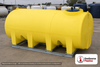 Enduraplas 2800 Gallon Yellow Horizontal Sump Bottom Leg Tank w/ Frame. Polyethylene; Yellow; dimensions 76.0in H x 97.0in W x 145.0in L; 1166.0 lb empty; 1.9 specific gravity rating; fittings: 1 Manway / Lid; 10 Year Warranty with Activation. Manufacturer part number THD02800KY. Sold by OneSource Plastics (https://www.onesourceplastics.com).