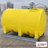 Enduraplas 1000 Gallon Yellow Horizontal Sump Bottom Leg Tank w/ Frame. Polyethylene; Yellow; dimensions 71.0in H x 60.0in W x 94.0in L; 400.0 lb empty; 1.9 specific gravity rating; fittings: 1 Manway / Lid; 10 Year Warranty with Activation. Manufacturer part number THD01000KY. Sold by OneSource Plastics (https://www.onesourceplastics.com).