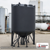 Snyder Industries 2500 Gallon XLPE Heavy Duty Cone Bottom Tank. 2500 gallon capacity; Crosslinked Linear Polyethylene; Black; dimensions 125.0in H x 90.0in W x 90.0in L; 400.0 lb empty; 1.9 specific gravity rating; 30-degree cone bottom; fittings: 1 Manway / Lid; max temp 100 deg  F / 37 deg  C. Manufacturer part number 5110000n48. Manufactured by Snyder. Sold by OneSource Plastics (https://www.onesourceplastics.com).
