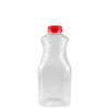 32 oz Clear PET Plastic Embossed Square Decanters (Red Tamper-Evident Cap) - 3495B03