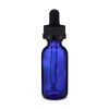 1 oz Cobalt Blue Glass Boston Round Bottles with Child-Resistant Capable Dropper Cap - 4998B84BLK