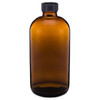 16 oz Amber Glass Boston Round Bottles (Black Phenolic Cap) - 4699B11ABR