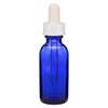 1 oz Cobalt Blue Glass Boston Round Bottles (White Dropper Cap) - 4998B83WHT