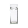 4 oz Clear Square Glass Spice Jar (White PP Cap) - SP4SQ