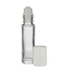 0.33 oz Clear Glass Oblong Roll-On Bottles (White PP Cap) - ROL