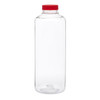 32 oz Clear PET Plastic Square Beverage Bottles (Red Cap) - 37632