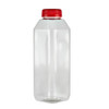 16 oz Clear PET Square Beverage Bottles (Red Tamper-Evident Cap) - 3497B01