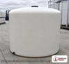 4300 Gallon Plastic Vertical Liquid Storage Tank. Polyethylene; White; dimensions 104.0in H x 120.0in W x 120.0in L; 850.0 lb empty; 1.5 specific gravity rating. Manufacturer part number SII-7421100C37. Sold by OneSource Plastics (https://www.onesourceplastics.com).