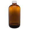16 oz Amber Glass Boston Round Bottles (White PP Cap) - AB16W