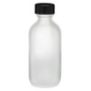 4 oz Frosted Glass Boston Round Bottle (Black Phenolic Cap) - 4700B07CLR