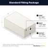 Standard fitting package: 1-1/4 inch female NPT top center inlet, 1/2 inch female NPT bottom center outlet, 1/2 inch female NPT top corner vent