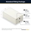 Standard fitting package: 1-1/4 inch female NPT top center inlet, 1/2 inch female NPT bottom center outlet, 1/2 inch female NPT top corner vent