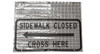 Cone Bar Signs - 24" x 12" Superbright - Sidewalk Closed Ahead Cross Here Left Arrow (White)
