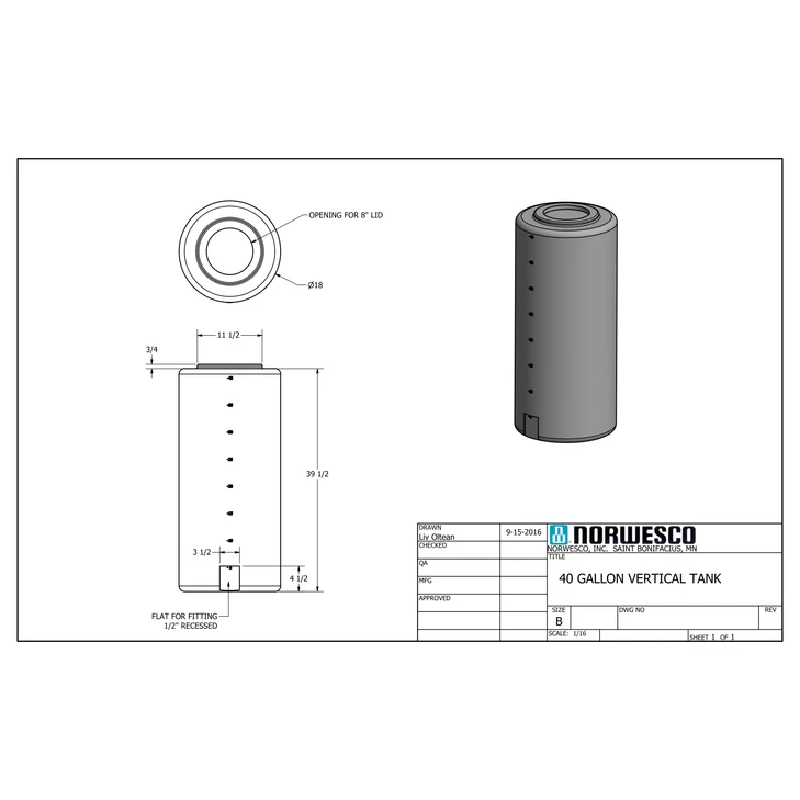40 Gallon Vertical Liquid Storage Tank - Natural White (18" x 42") #44848