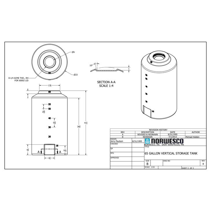 65 Gallon Vertical Liquid Storage Tank