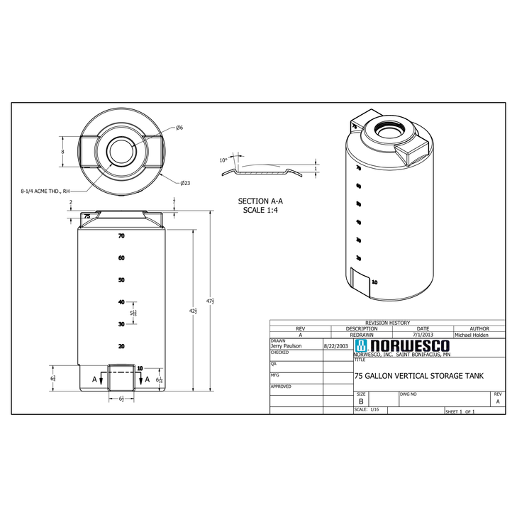 75 Gallon Vertical Liquid Storage Tank - Natural White (23" x 49")