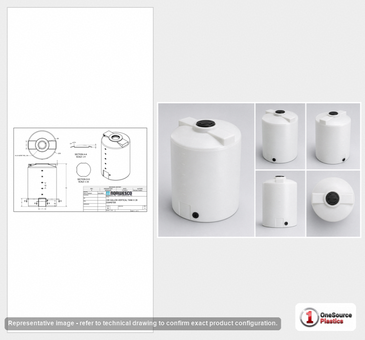 100 Gallon Vertical Liquid Storage Tank - Natural White (28" x 43")