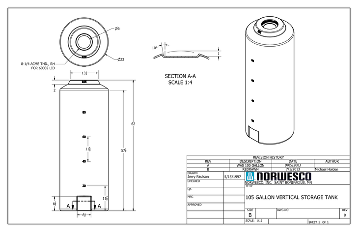 105 Gallon Vertical Liquid Storage Tank