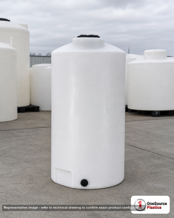 105 Gallon Vertical Liquid Storage Tank. . Manufacturer part number N-40803. Sold by OneSource Plastics (https://www.onesourceplastics.com).
