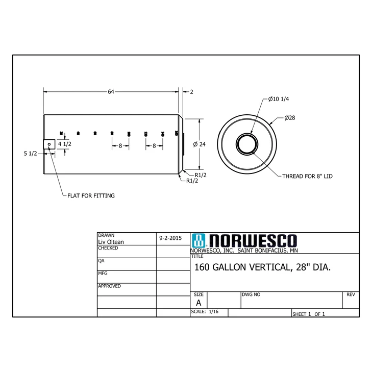 160 Gallon Vertical Liquid Storage Tank - Natural White (28" x 69")