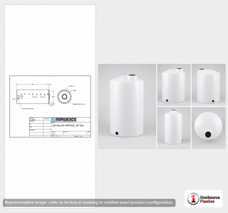 160 Gallon Vertical Liquid Storage Tank - Natural White (28" x 69")