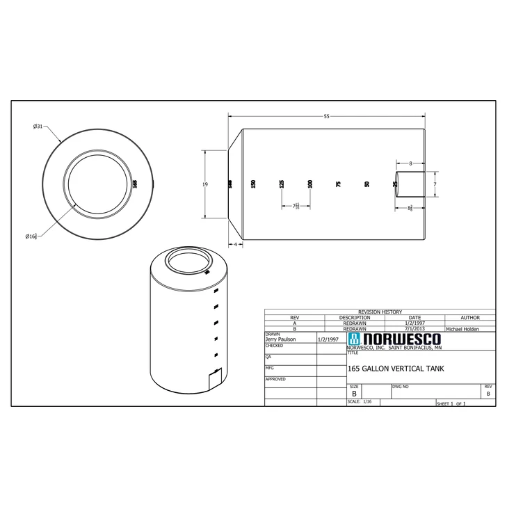 165 Gallon Vertical Liquid Storage Tank