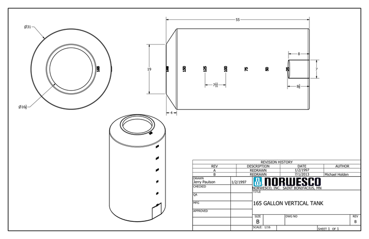 165 Gallon Vertical Liquid Storage Tank