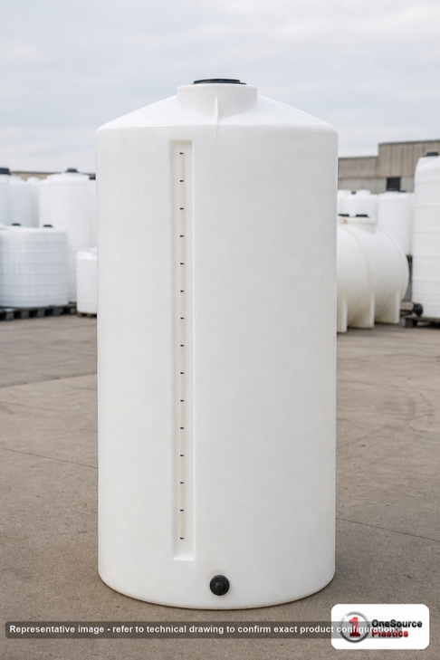 200 Gallon Vertical Liquid Storage Tank - Natural White (30" x 72") #41516. Polyethylene; White; dimensions 72.0in H x 30.0in W x 30.0in L; 60.0 lb empty; 1.5 specific gravity rating. Manufacturer part number N-41516. Sold by OneSource Plastics (https://www.onesourceplastics.com).