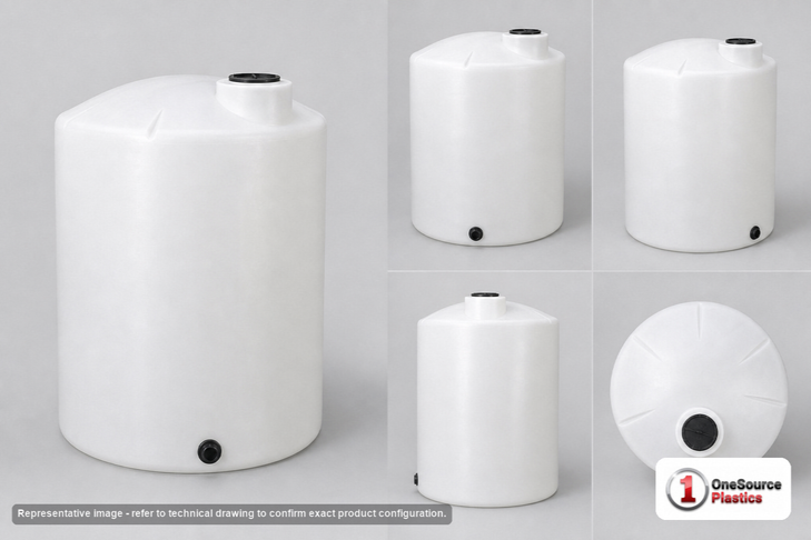 Dimensional spec drawing for Norwesco 200 Gallon Vertical Storage Tank