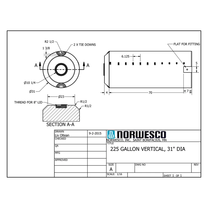 225 Gallon Vertical Liquid Storage Tank
