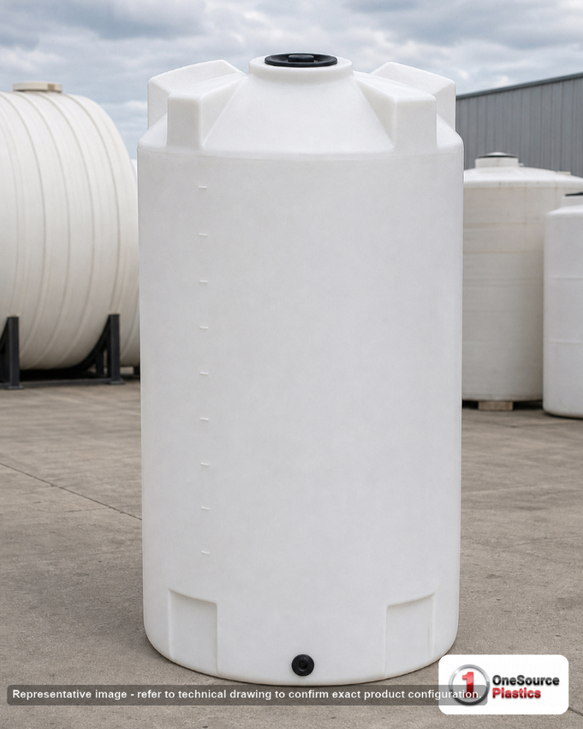 250 Gallon Vertical Liquid Storage Tank - Natural White (30" x 68"). Polyethylene; White; dimensions 68.0in H x 35.0in W x 35.0in L; 65.0 lb empty; 1.5 specific gravity rating. Manufacturer part number N-41480. Sold by OneSource Plastics (https://www.onesourceplastics.com).