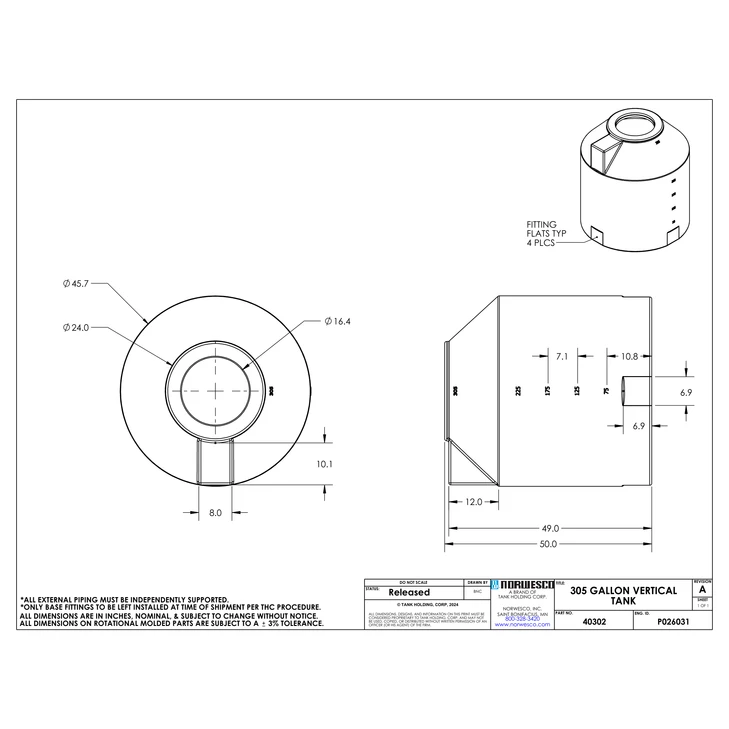 305 Gallon Vertical Liquid Storage Tank