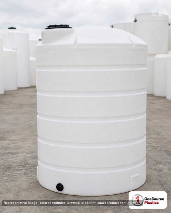 1250 Gallon Vertical Liquid Storage Tank. . Manufacturer part number N-44356. Sold by OneSource Plastics (https://www.onesourceplastics.com).